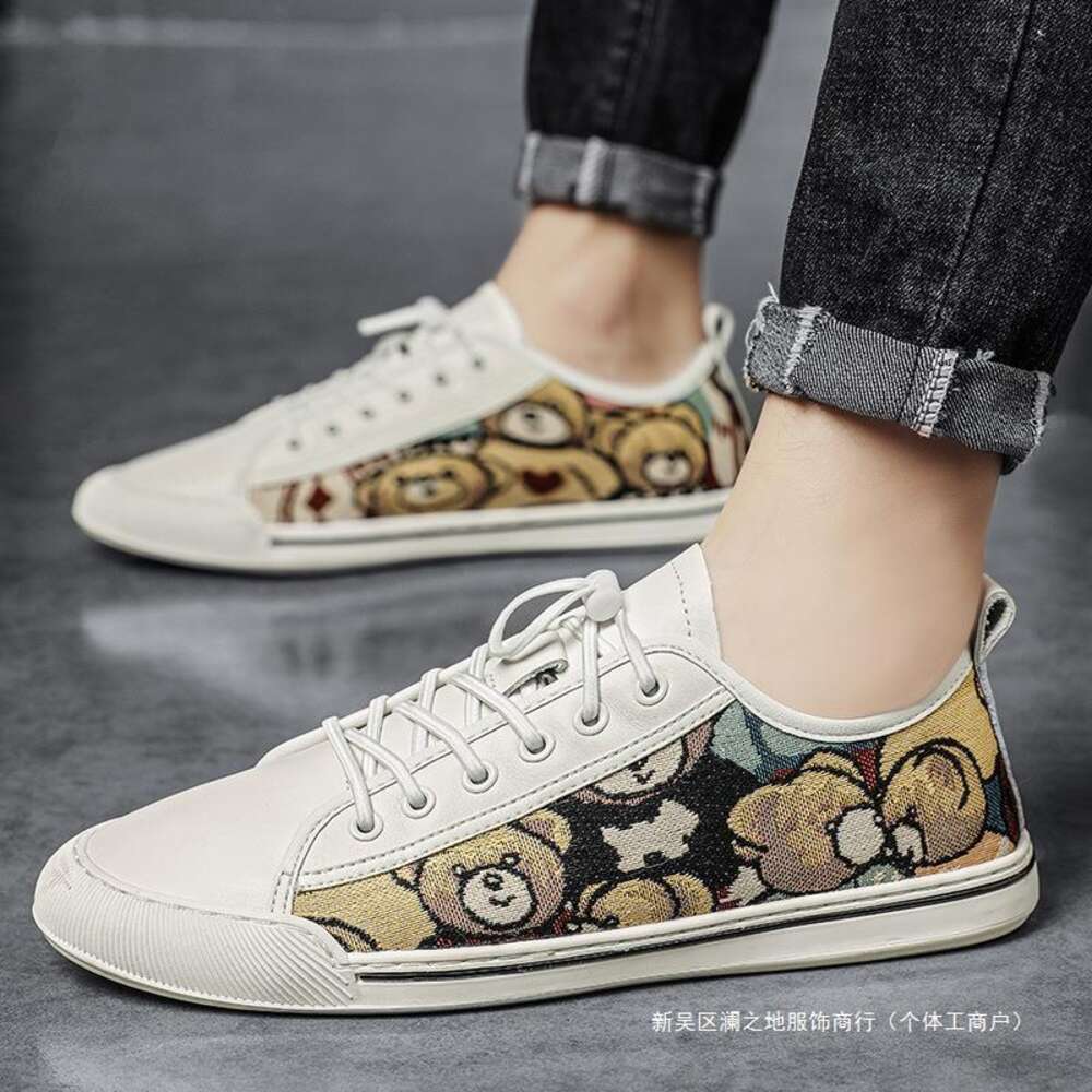 Breathable Lazy Versatile Luxury White Men S Embroidered Little Bear Trendy European Goods Board Shoes Ddmysaturn