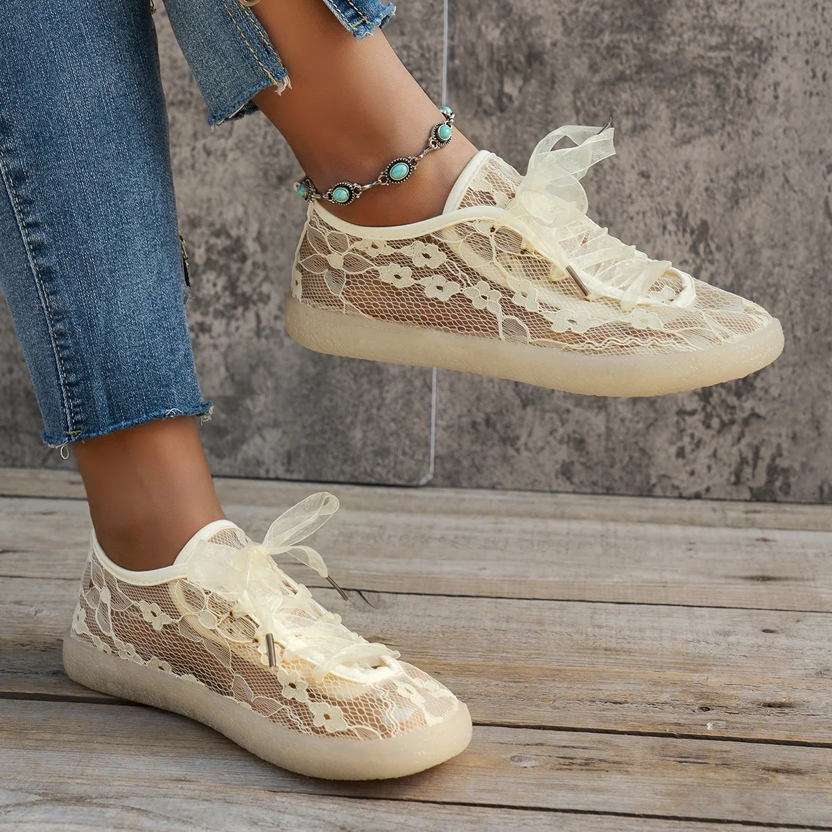 Hollow Breathable Fisherman Shoes for Women Jelly Bottom Flat Bottom Student Lace Mesh Single Shoes for Women 240619