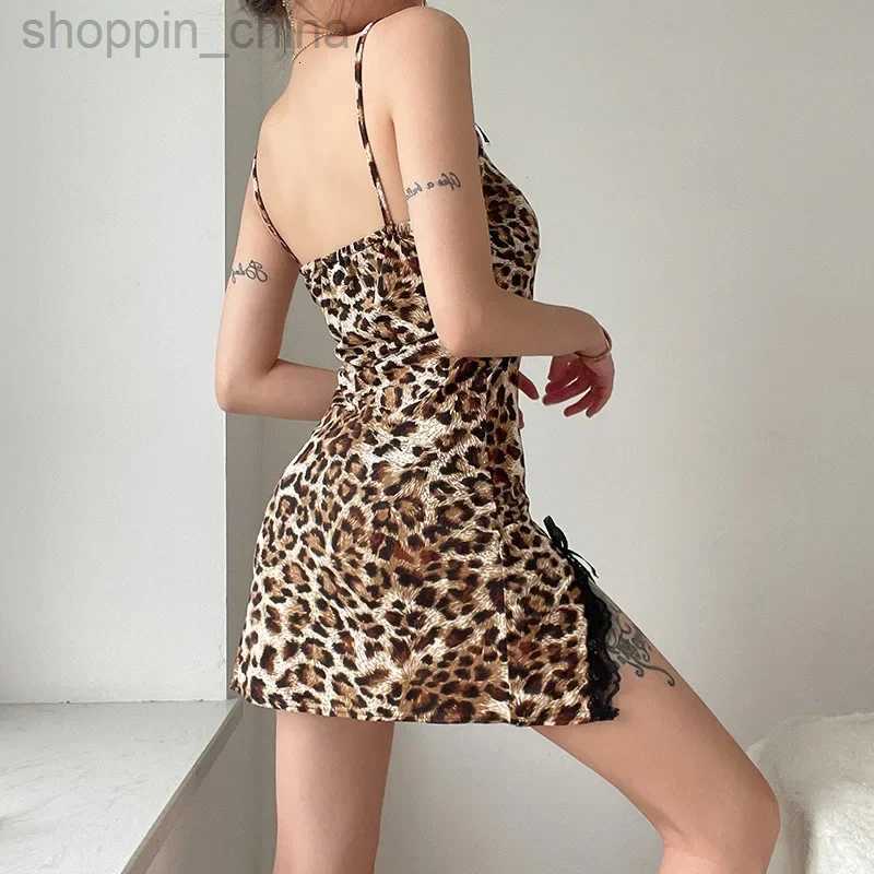 Basic Casual Dresses and style sexy sleeveless V-neck camisole dress traf women's leopard print lace patchwork slit dress for women