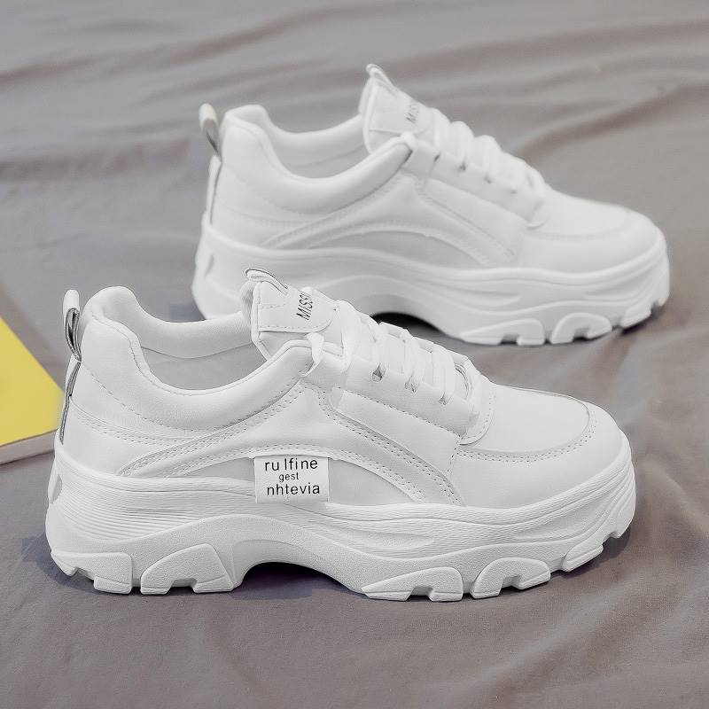 Classical Women Casual Sneakers Lether Elevator Shoes Lace-Up Platform Shoe
