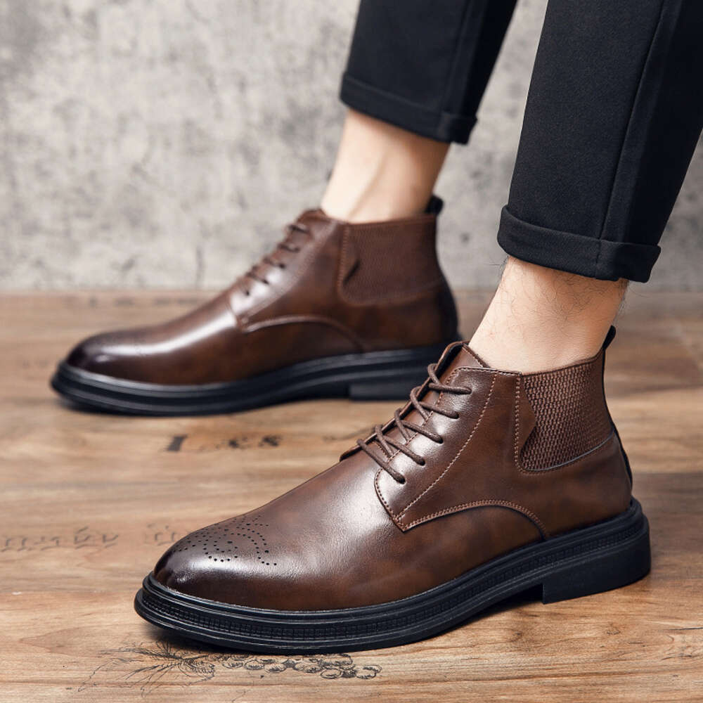 Block Chelsea English Carved Autumn Winter New Leather Casual Martin Boots Men S Shoes Ddmysaturn