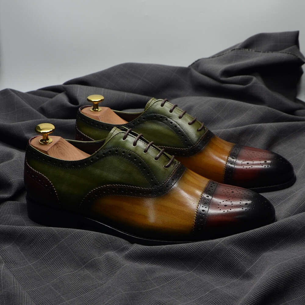 End Handmade High Top Layer Cowhide Italian Classic Green Brown Red Color Block Men S Shoes Summer Business Dress Leather For Ddmysaturn