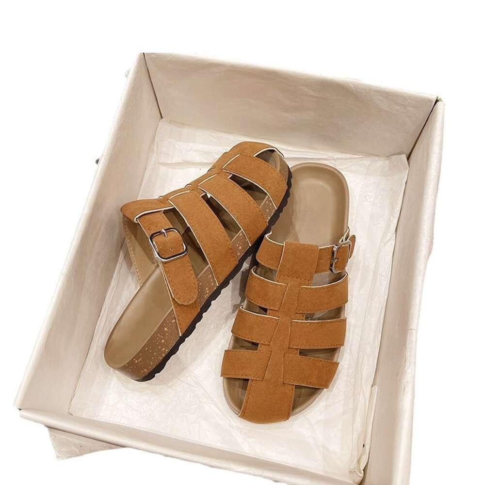 Summer Large Size New Women S Stripe Checkered Buckle Roman Style Bread Thick Sole Slippers Ddmysaturn