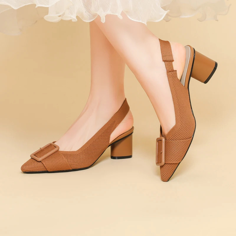 2024 Womens High Heel Sandals with Knitted Fashion Breathable Non slip and Colored Blocks 240617