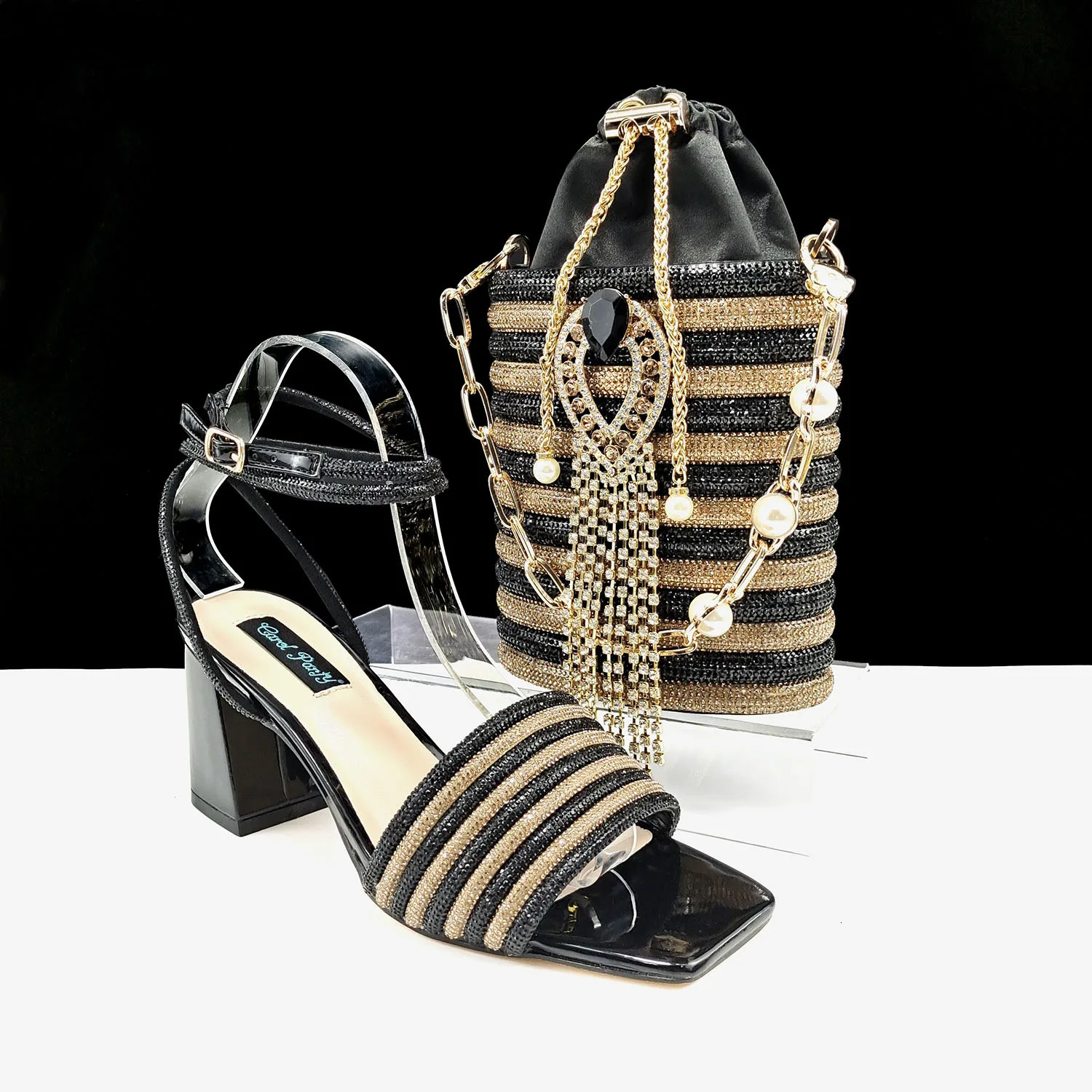 QSGFC Nigerian Womens Banquet Shoes And Bag Rhie Decorated ThreeDimensional High Heel 240619