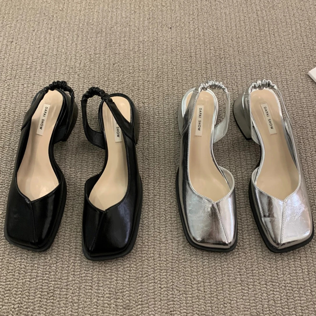 2024 Summer Elegant Womens Sandals Fashion Womens Elastic Band Flat Shoes Womens Light Party Shoes Square Shoes 35-39 240617