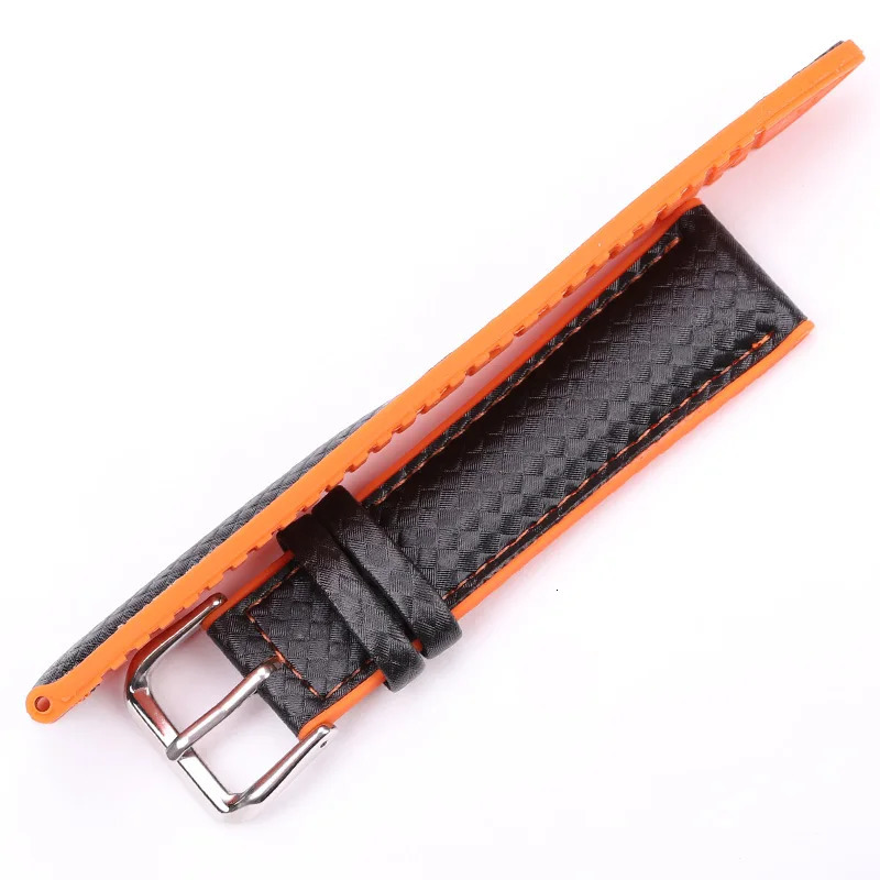 Watchbands Leather Rubber Women Men 18mm 20mm 22mm Watch Strap Bracelet With Steel Buckle Black Yellow Orange 240617