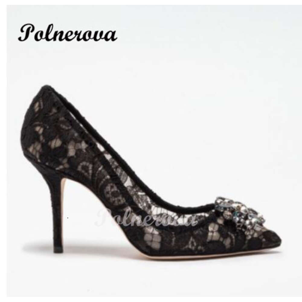 Lace Rhinestone Pointed Toe High Heel Stiletto Wedding Versatile Comfortable Work Women's Shoes