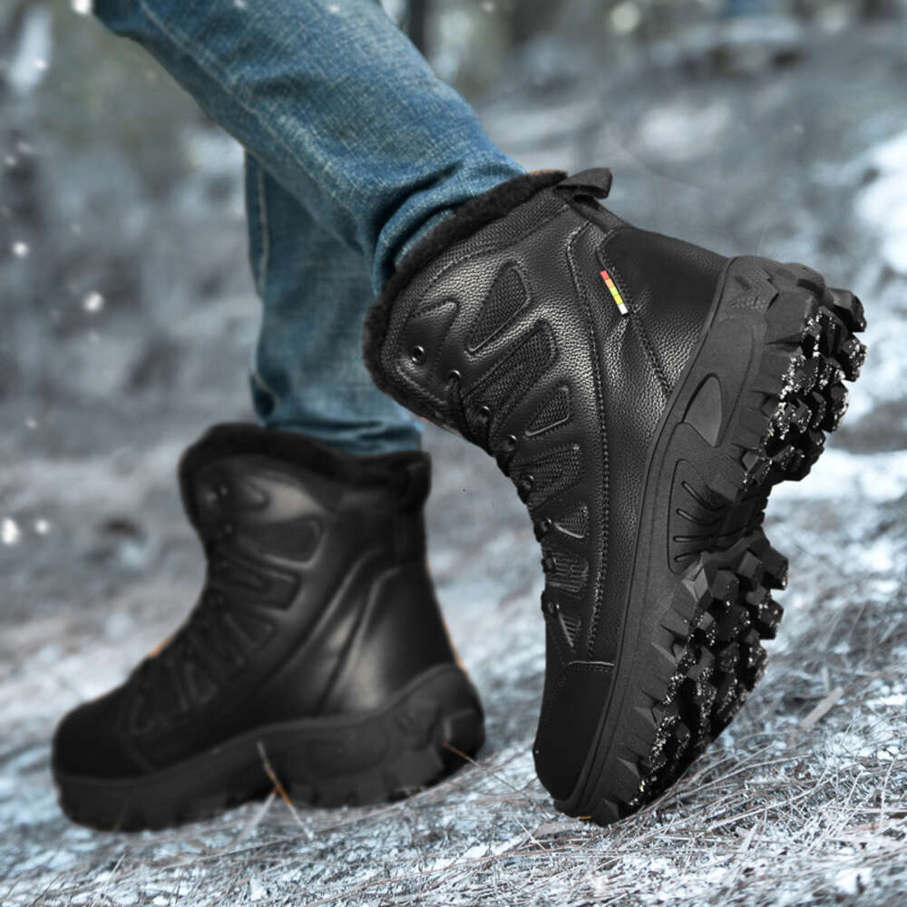Men S Large Outdoor Leather And Plush Snow Northern Warm Cotton Boots High Top Hiking Shoes Ddmysaturn