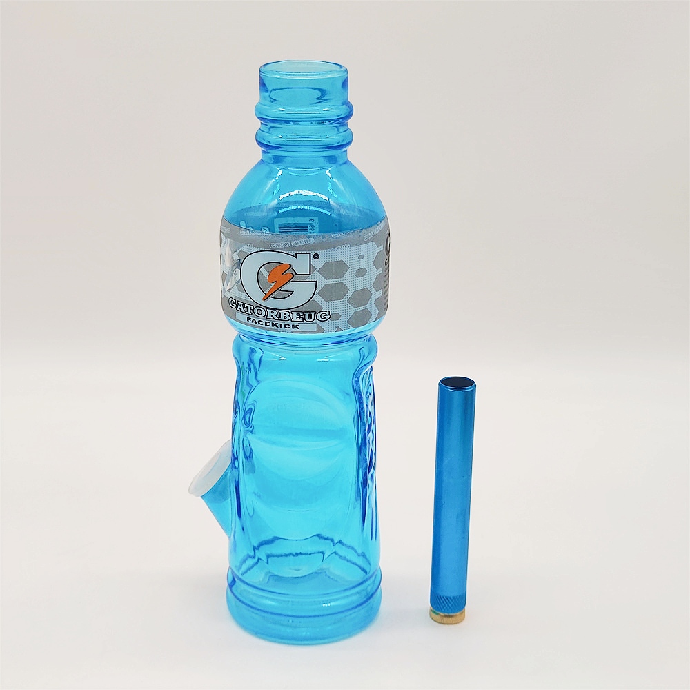 Gatorbeug Clear 10 Inch Multi Color Blue Side Hole Glass Bongs Water Pipe Gatorade Drinking Bottle Bong Tobacco Smoking Tube 10MM Bowl Stem Recycler Bubbler Pipes