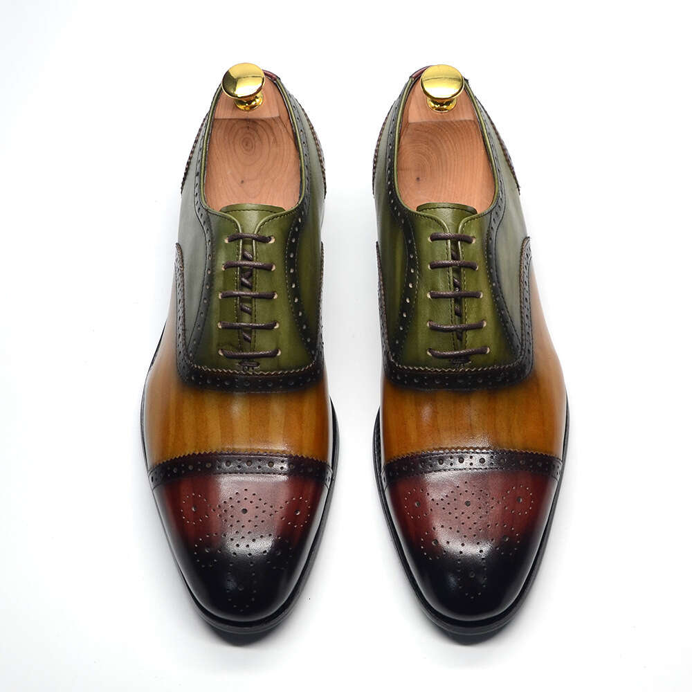End Handmade High Top Layer Cowhide Italian Classic Green Brown Red Color Block Men S Shoes Summer Business Dress Leather For Ddmysaturn