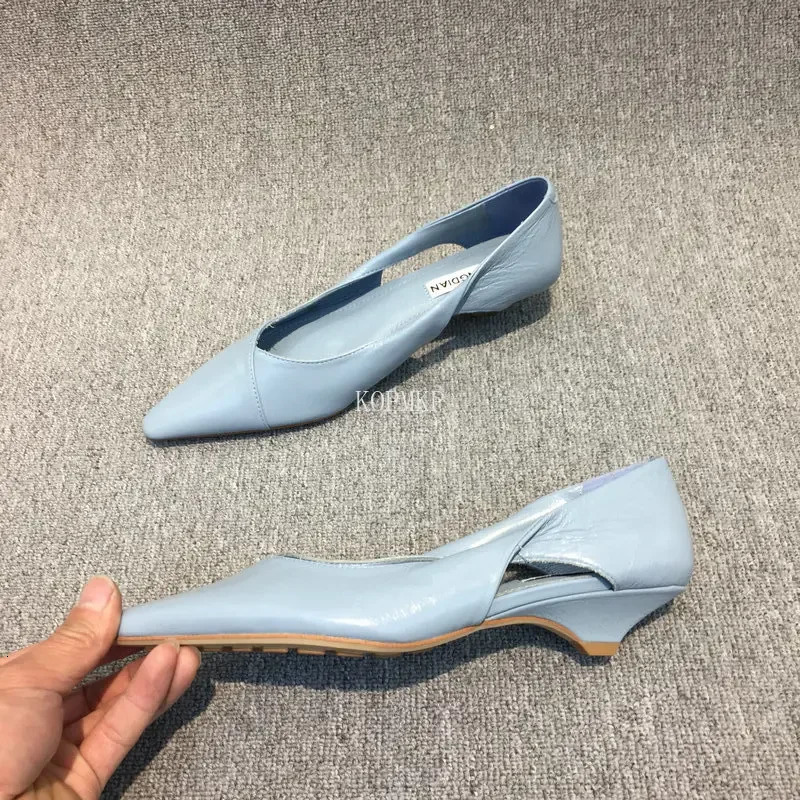 2024 Shoes Comfortable Womens Summer Footwear Moccasins Blue Low Heels Elegant Pointed Toe High Quality Young 240617