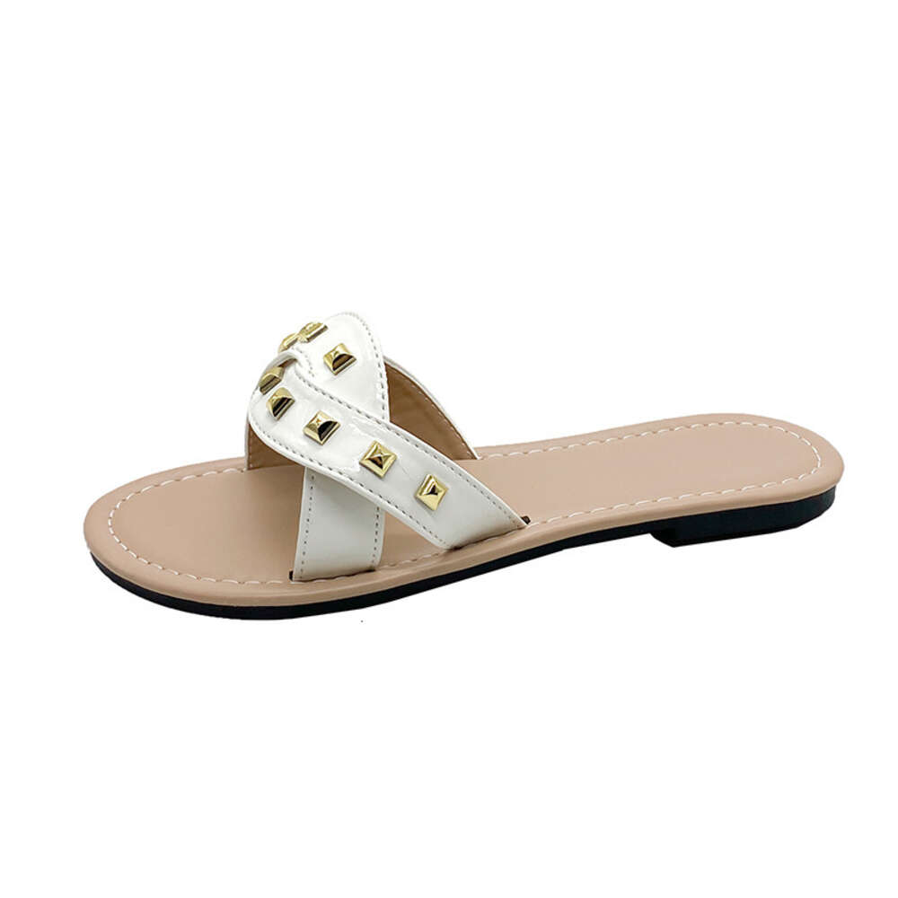 New Large Summer Women S Fashion Pearl Rivet Cross Flat Bottom Slippers Ddmysaturn