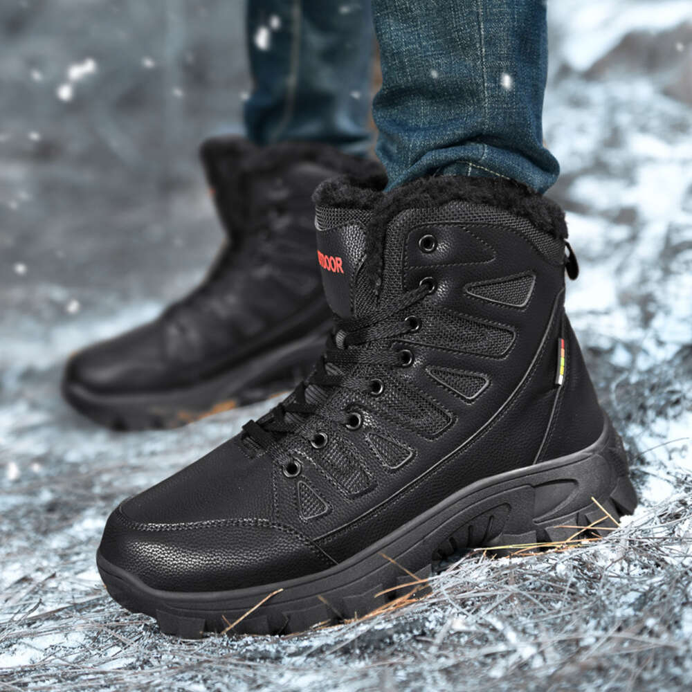 Men S Large Outdoor Leather And Plush Snow Northern Warm Cotton Boots High Top Hiking Shoes Ddmysaturn