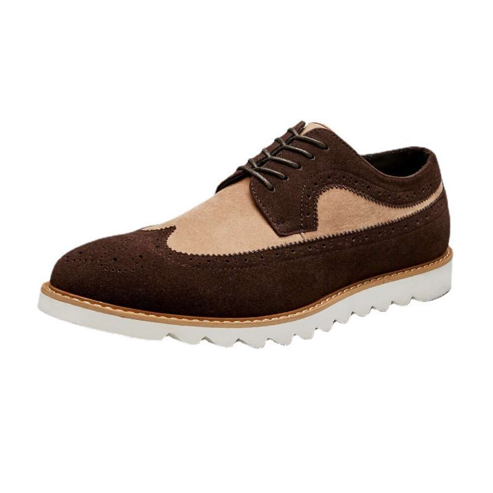 New British Style Carved Leather Suede Block Casual Men S Shoes Soft Sole Wear Resistant Ddmysaturn