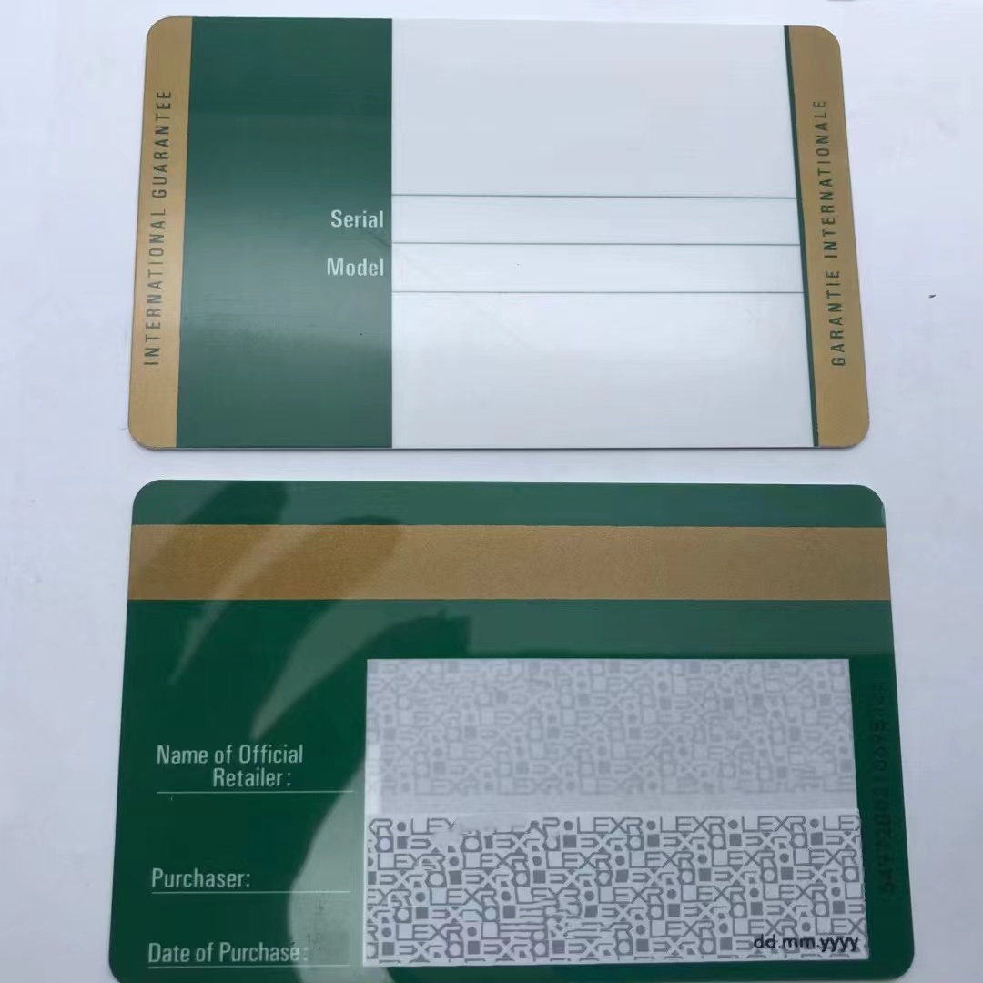 Custom green warranty card custom serial number model forrolex watch box label accessories