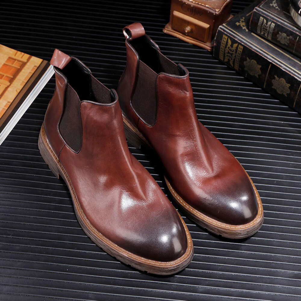 Leather Short Genuine Men S Shoes Thick Sole New Chelsea Style Fit Business High Top Boots Ddmysaturn