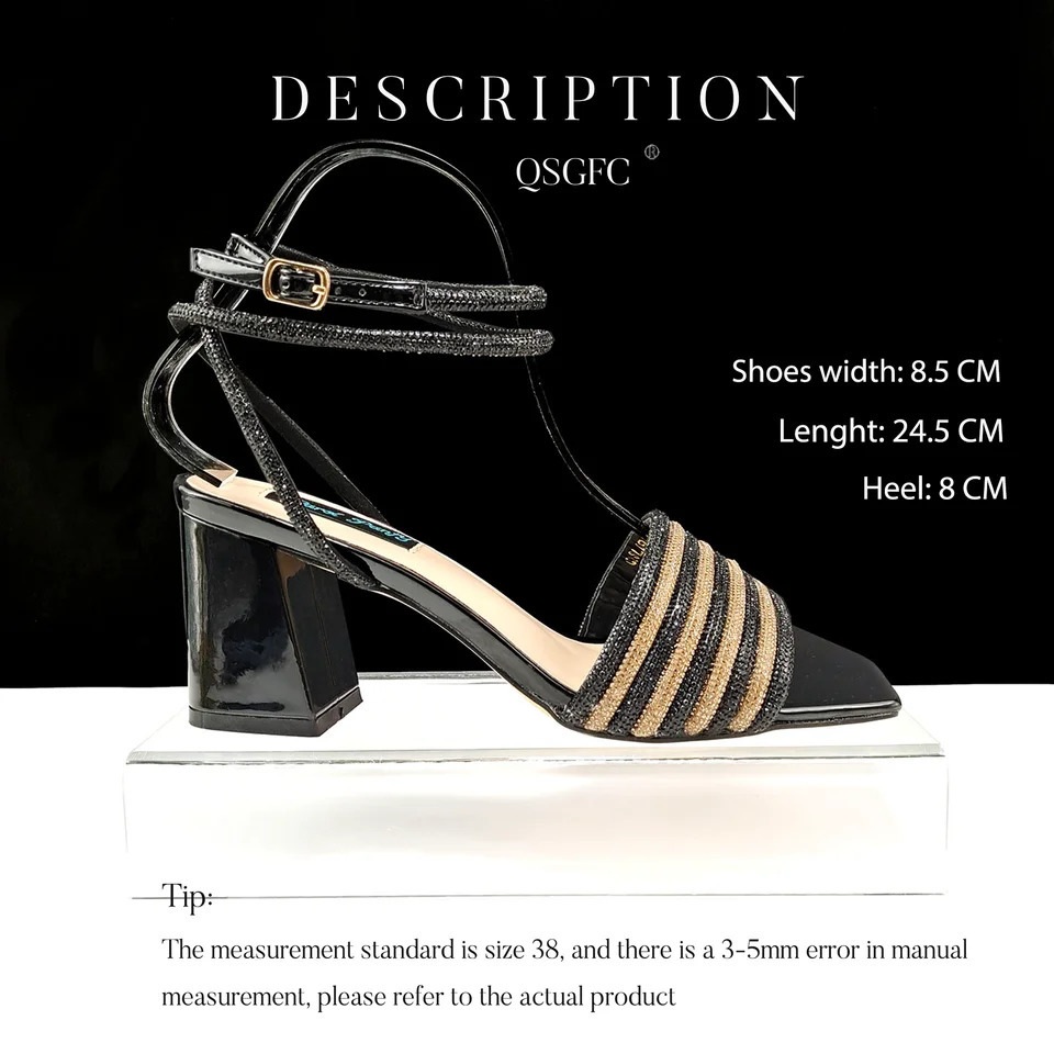 QSGFC Nigerian Womens Banquet Shoes And Bag Rhie Decorated ThreeDimensional High Heel 240619