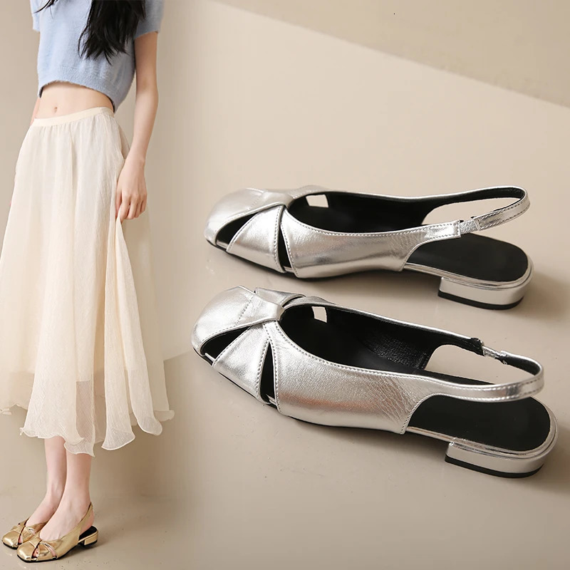 Summer Womens Gold Silvery Flats Boat Shoes Square Toe Slip on Flat for Woman Ballet Comfortable Female Sandals 240619 - view 7