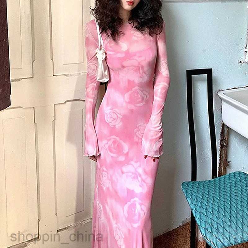 Basic Casual Dresses New Maxi Dress For Women Autumn Fashion Streetwear Print Long Sleeves O-Neck Sexy Dress Bodycon Casual Elegant Club Party Dress