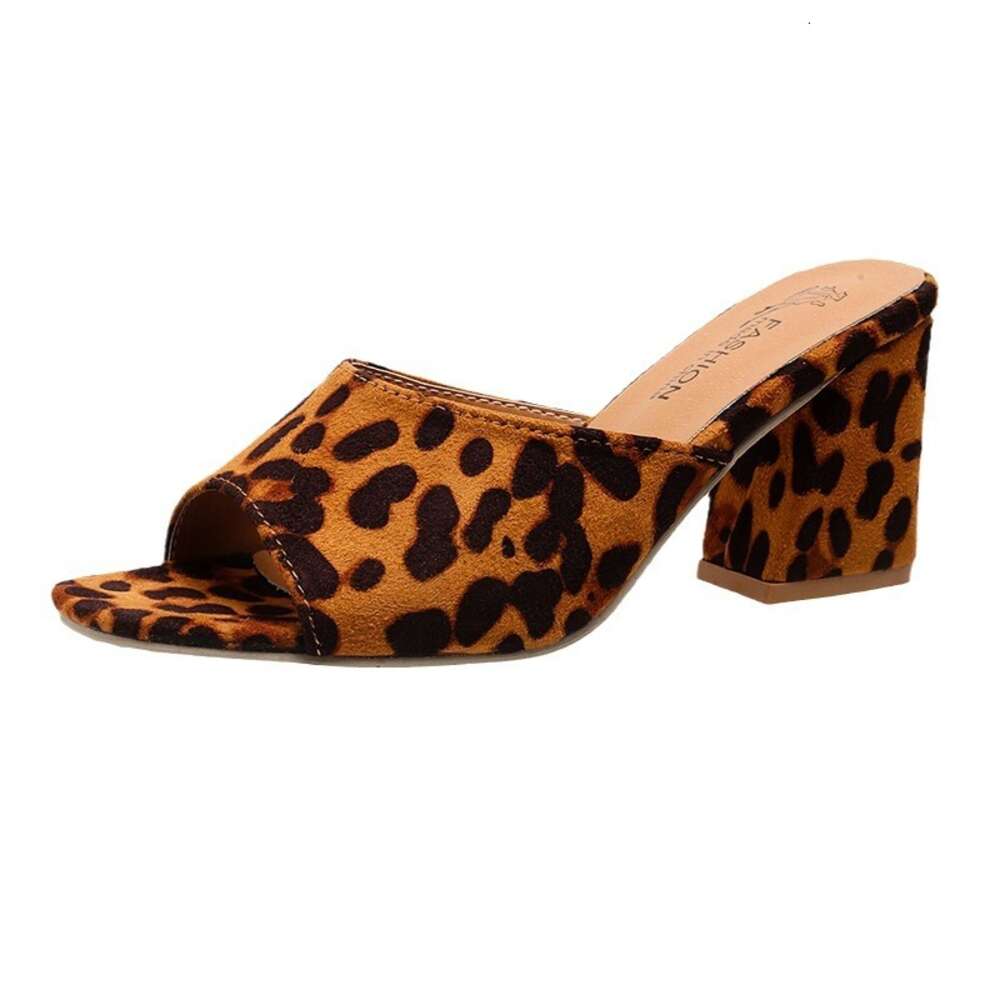 Summer New Large Women S Leopard Pattern Sexy Thick High Heel Sandals Ddmysaturn