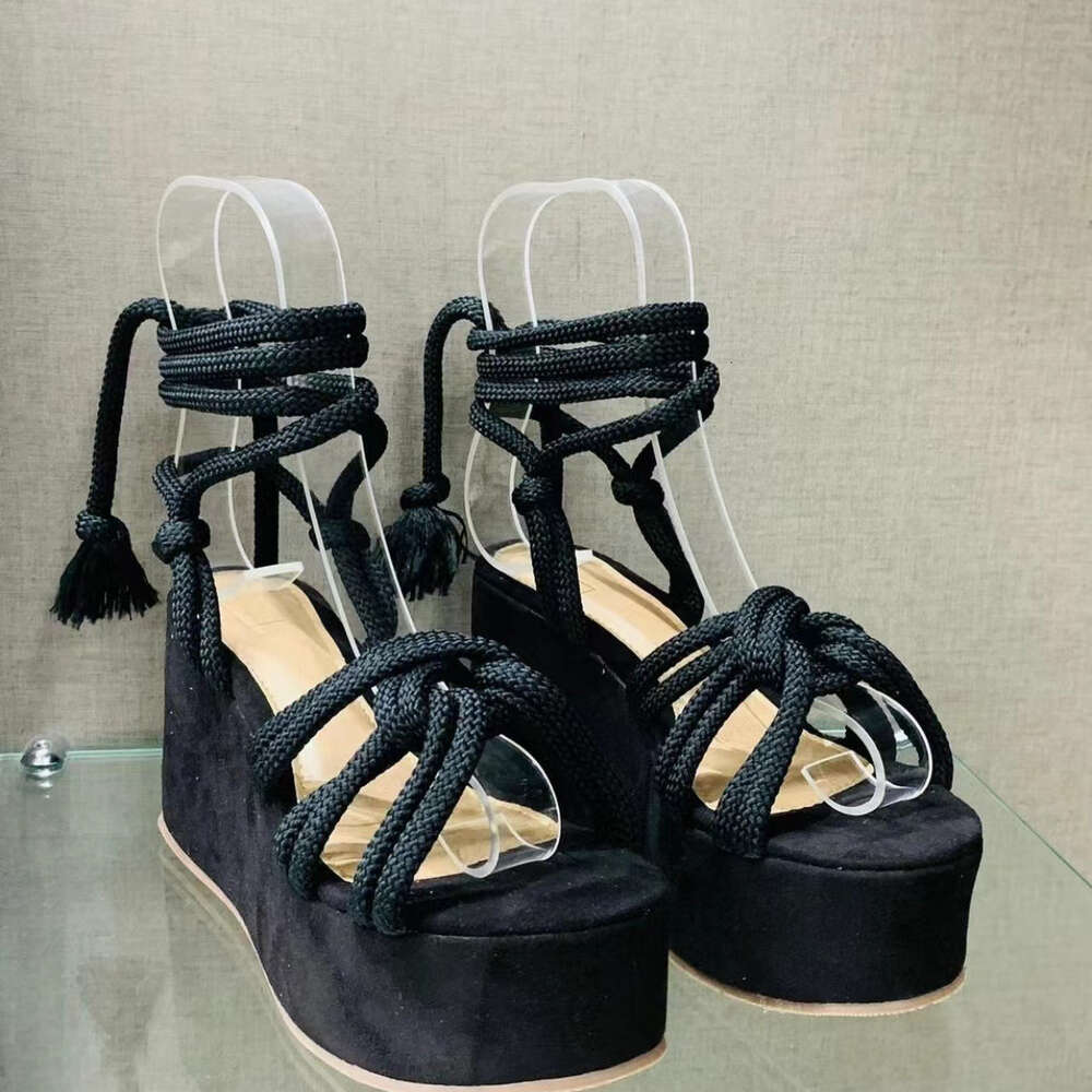 Women Large Spring S Simple And Comfortable Slope Bottom Lace Up High Heel Sandals Ddmysaturn