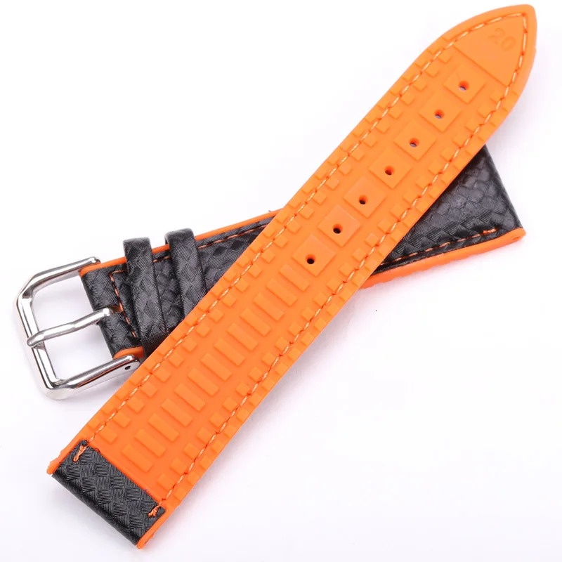 Watchbands Leather Rubber Women Men 18mm 20mm 22mm Watch Strap Bracelet With Steel Buckle Black Yellow Orange 240617
