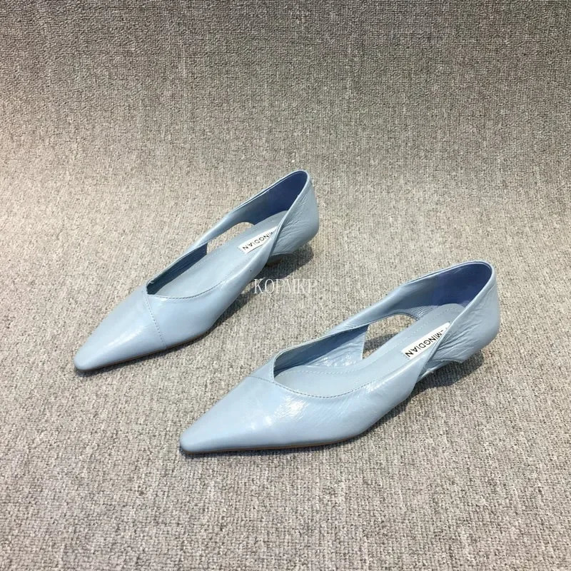 2024 Shoes Comfortable Womens Summer Footwear Moccasins Blue Low Heels Elegant Pointed Toe High Quality Young 240617