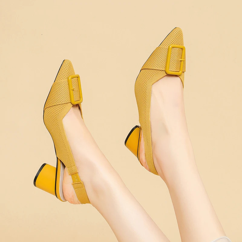 2024 Womens High Heel Sandals with Knitted Fashion Breathable Non slip and Colored Blocks 240617