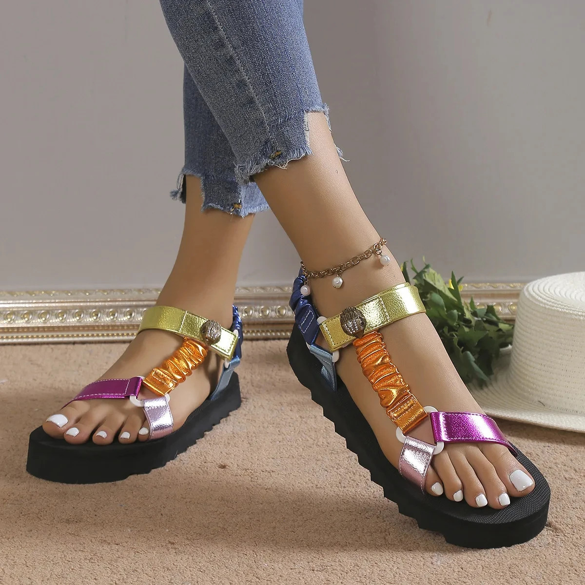 Summer Flat Womens Shoes Hemp Rope Set Foot Beach Sandals Outdoor All-match Casual Slippers Large Size Women Sandals 240619