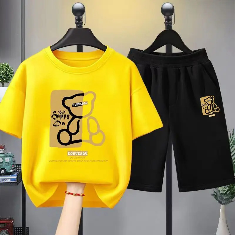 T-shirts Summer Baby Girls Clothes Set Children Boy Cartoon Bear Tshirts and Shorts 2 Pieces Suit Kid Casual Top Bottom Outfit Tracksuit 240619Y250119