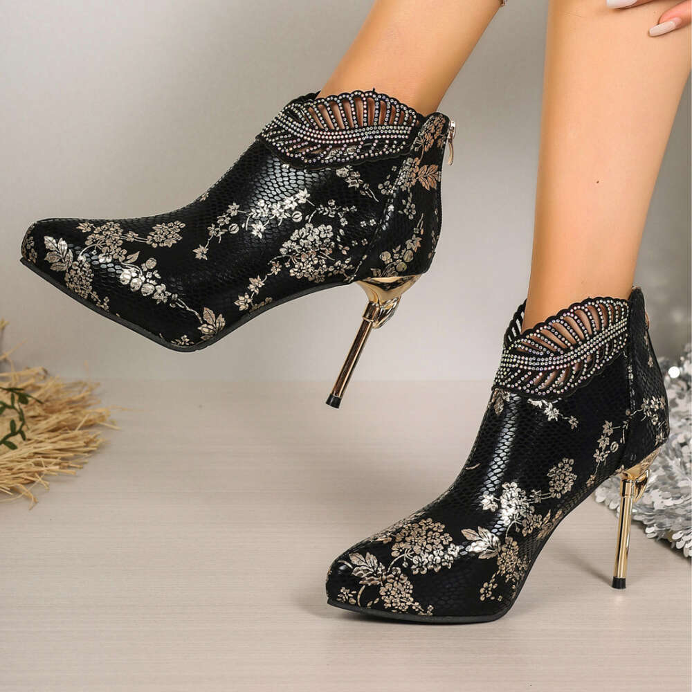 Women Large Summer S China Chic Plum Blossom Pointed Short Boots With Thin Heels Ddmysaturn