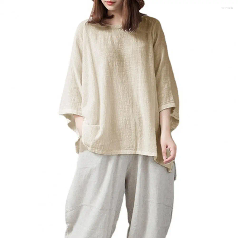 Womens Blouses Women Summer Tops Relaxed Fit Stylish Textured Solid Color 3/4 Sleeve Tee Shirt For Office