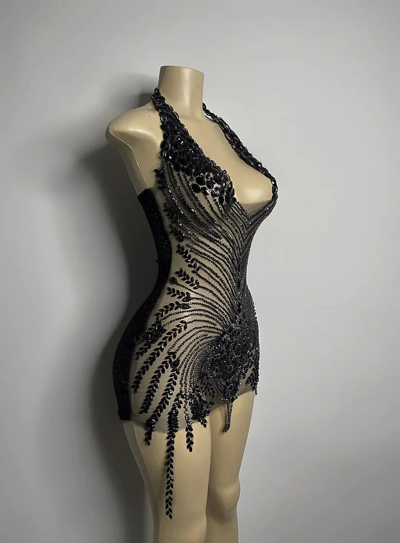 Black Sheer Crystals Short Prom Dresses For Black Girls See Through Luxury African American Cocktail Dresses Birthday Party Homecoming Gowns