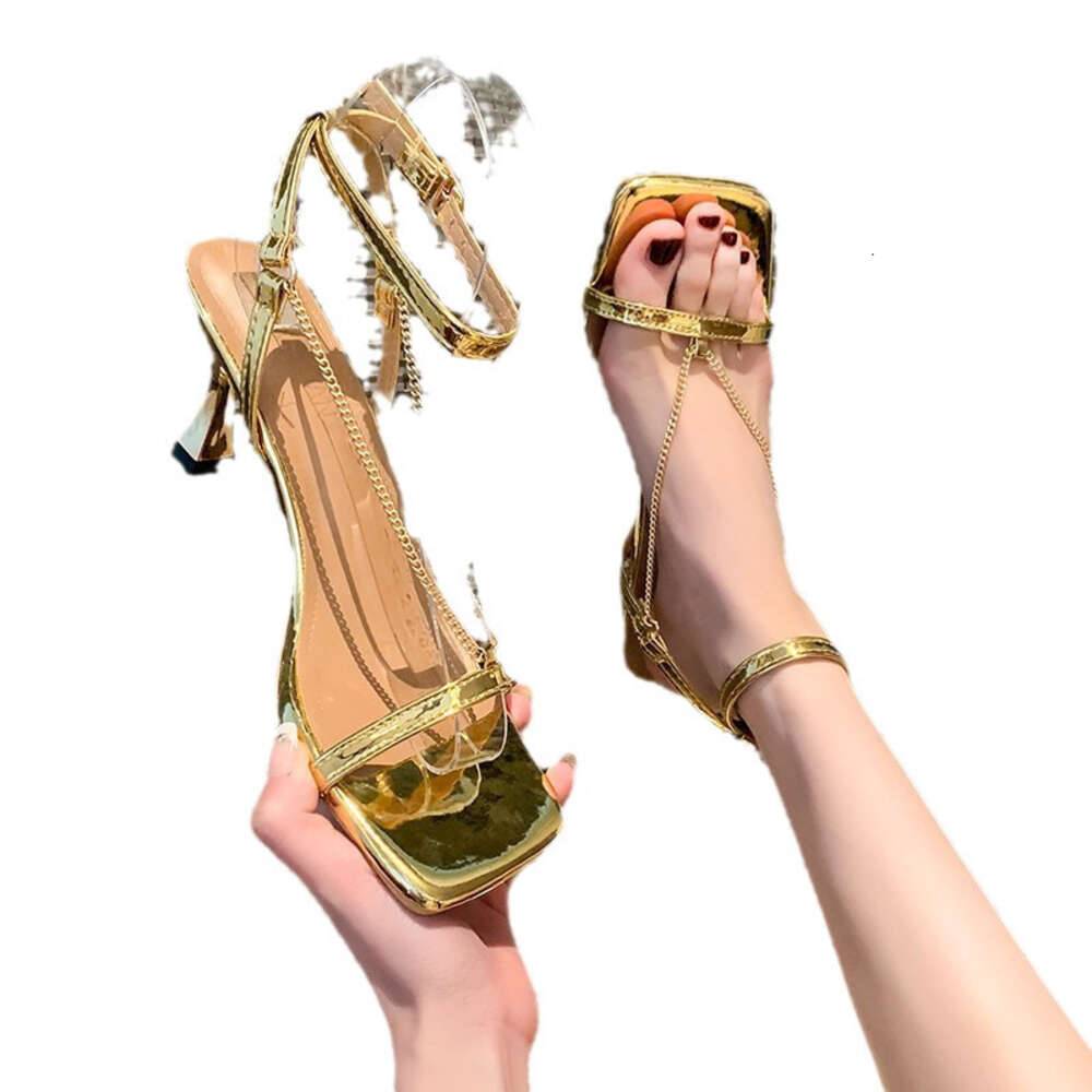 Summer New Large Women S Fashion American Metal Chain High Heel Sandals Ddmysaturn