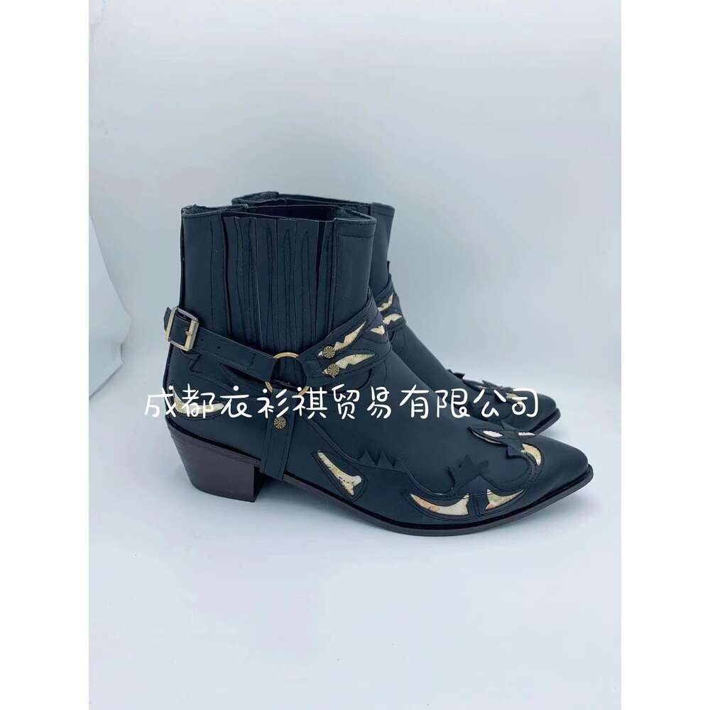 Low Heel Fashion Pointed Burnt Flower Tie Knight Chelsea Men S Boots Large Ddmysaturn