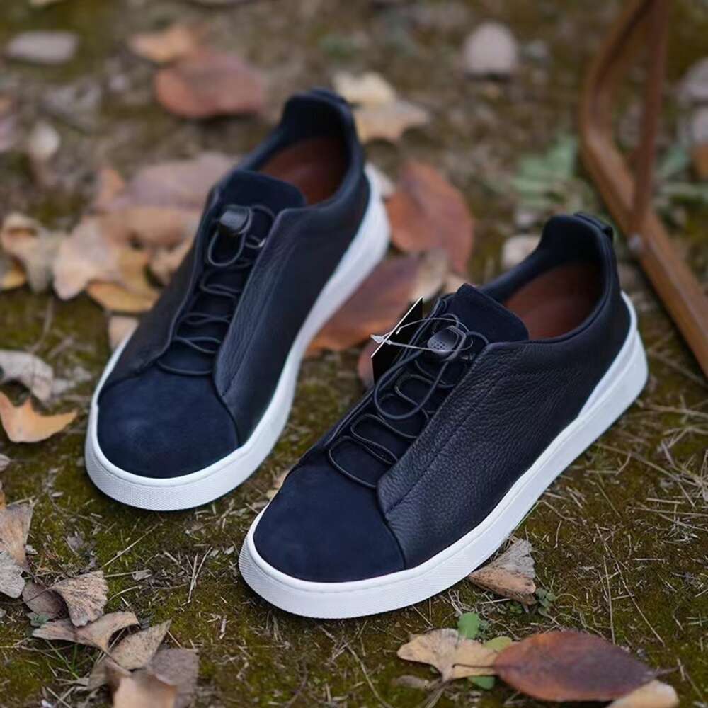 Light Luxury Italian Top Layer Cowhide Men S Breathable Board Shoes Korean Version Color Band Loose Casual Ddmysaturn