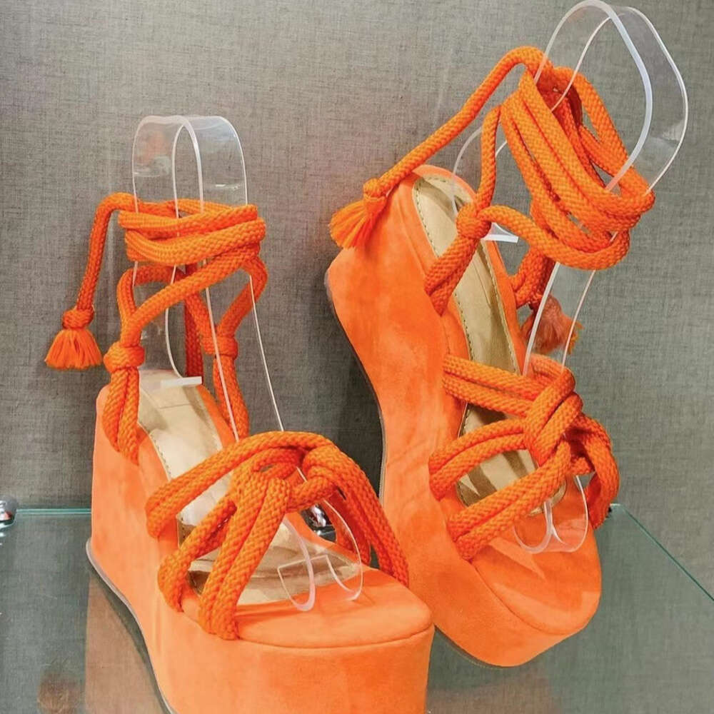 Women Large Spring S Simple And Comfortable Slope Bottom Lace Up High Heel Sandals Ddmysaturn