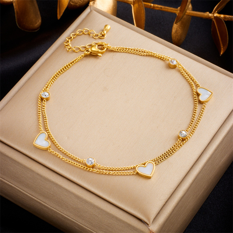 Designer Gold Stackable Anklet Bracelet Designer Crystal Butterfly Love Heart Bead Charm Foot Chain Bracelets for Women Girls Summer Fashion Fine Jewe