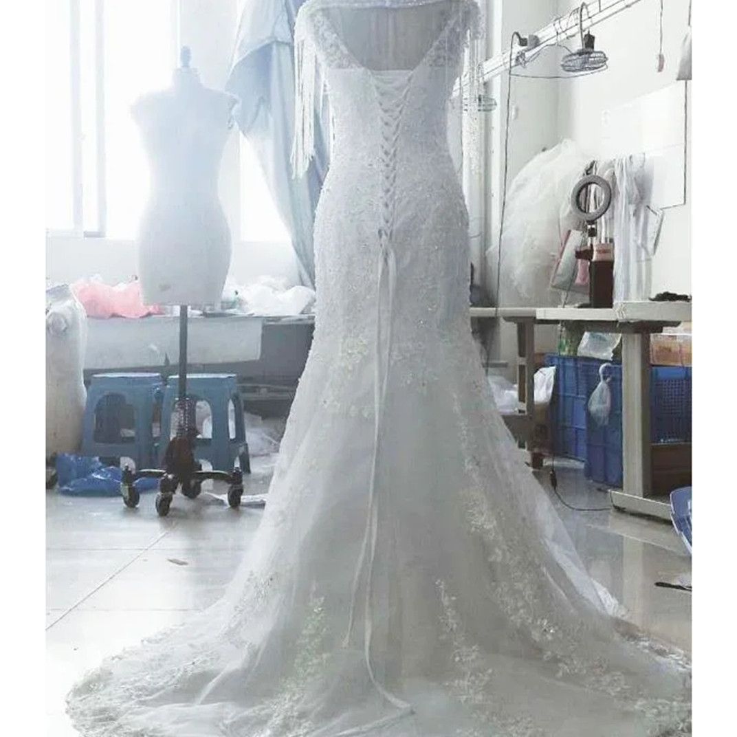 Dresses With African Shrug Tassels Beading Deep V Neck Mermaid Wedding Dress Plus Size Lace Bridal Vestidos De 2024 Custom Made estidos