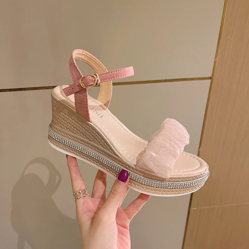 Female Ankle Strap Buckle Roman Sandals Summer Women Platform Beige High Heels Fashion Ladies Clogs Wedges Round Toe Shoes 240619
