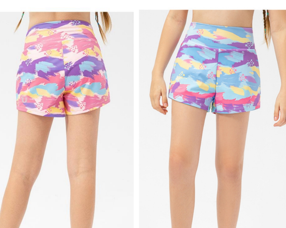 UU-889 Girls Printed Shorts Slim Yoga Running Shorts Kids High-waisted Fitness Training Shorts