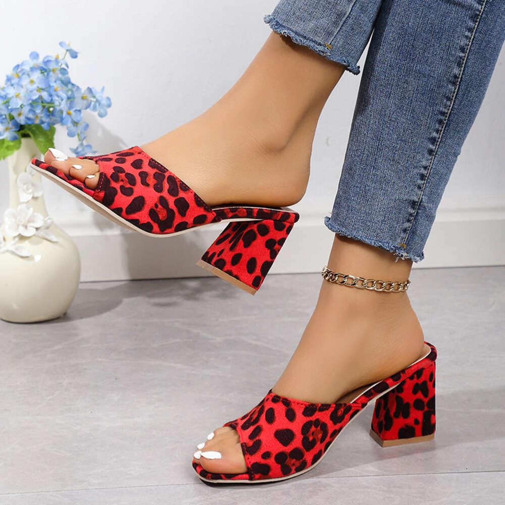 Summer New Large Women S Leopard Pattern Sexy Thick High Heel Sandals Ddmysaturn