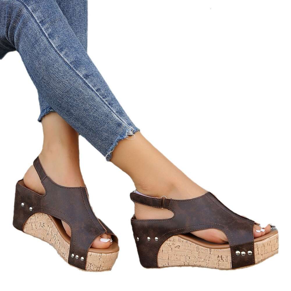 Size For Large With Fish Beak Rivet Slope Heels Sandals Women Shoes Ddmysaturn