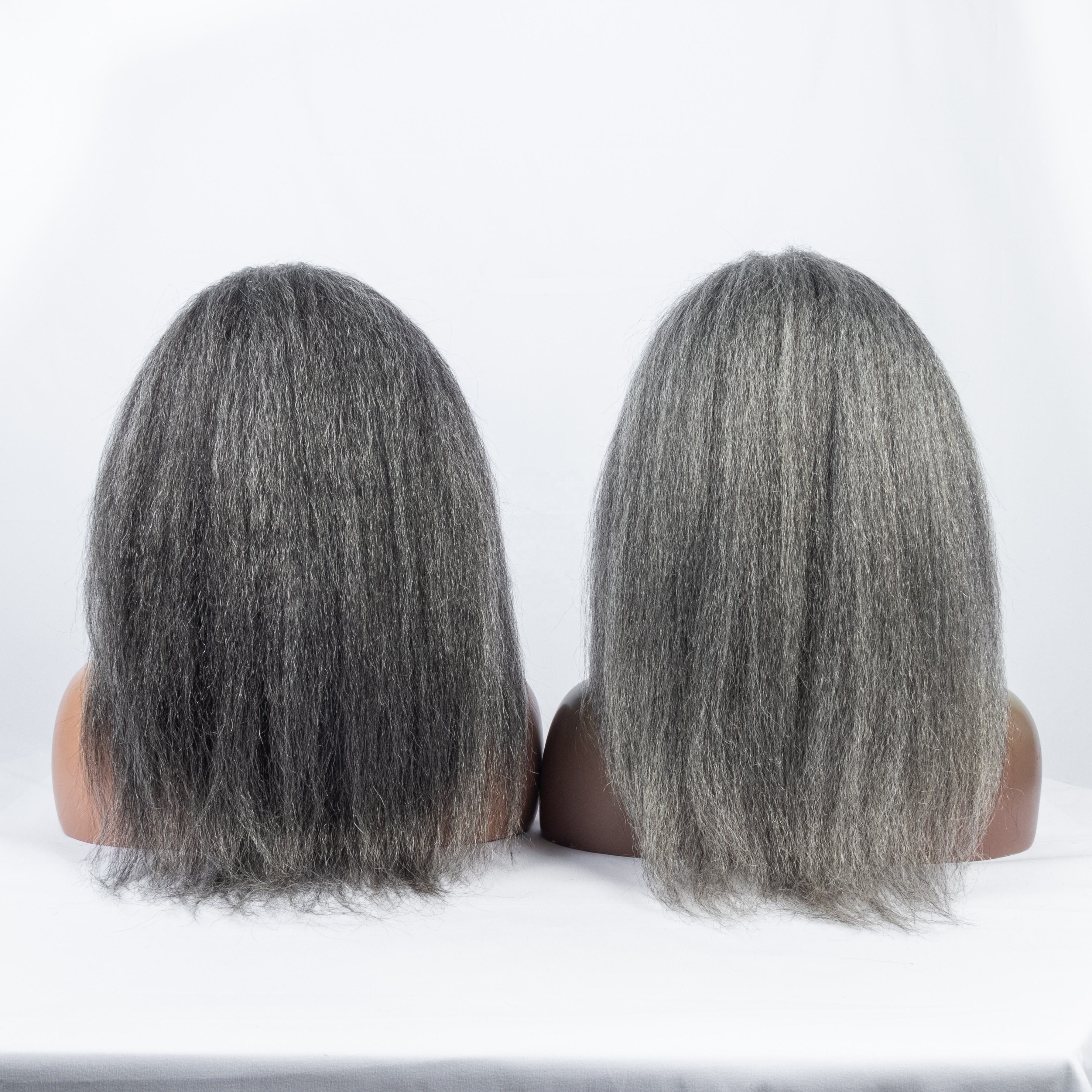 Hot Selling Salt and Pepper 13x4x1 t part hd lace Human Hair Wigs Kinky Straight 12A Brazilian Human Hair 10-20inch