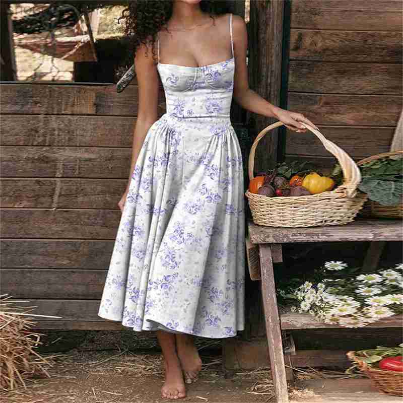 Basic Casual Dresses Fashion Sleeveless Backless Pleated Hem Dresses Women Sexy Solid Sling Midi Dress Summer Female Party Evening A-line Robes