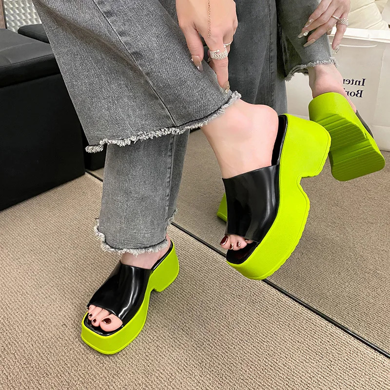 Women Platform High Heels Slippers Korean Female Peep Toe Shoes Wedges Sandals 2024 Summer Fashion Slides Pumps Zapatos 240619