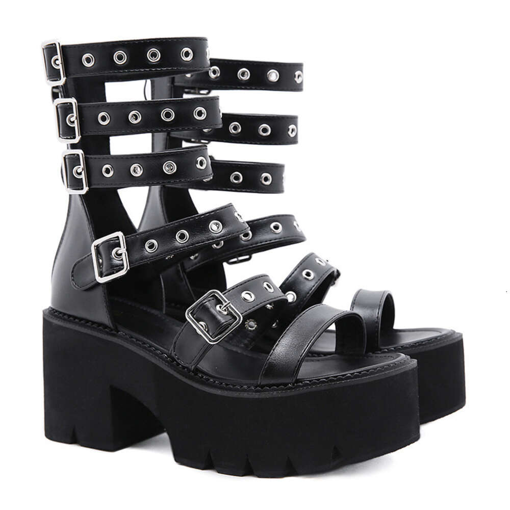 Heightened Summer New Trend Street Punk Roman Thick Sole Slope Heel Sandals Large Women S Shoes Ddmysaturn