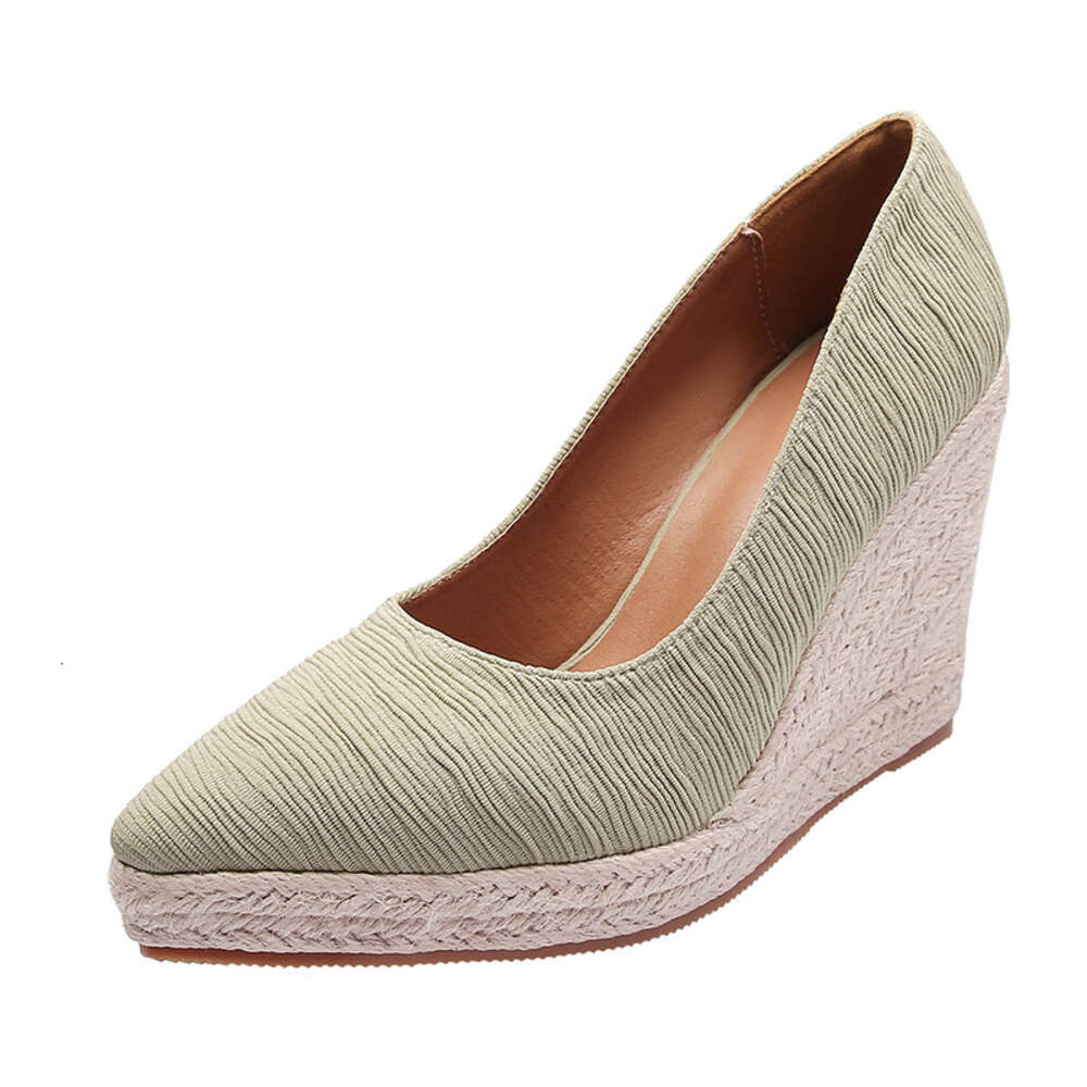And Autumn Spring New Slope Heel Thick Sole Shallow Mouth Pointed Head Single For Women S Grass Woven Hemp Bottom Large Size Shoes Ddmysaturn