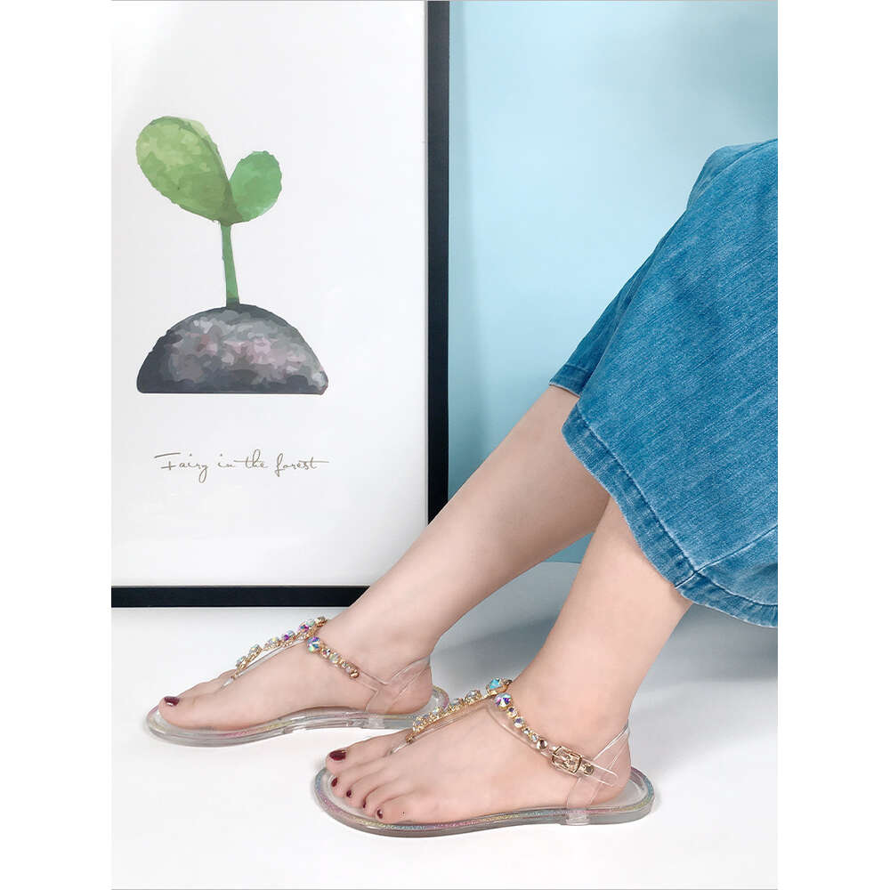 Jelly Shoes Summer PVC Women S Flat Bottom Casual Beach Transparent Crystal Sandals Ddmysaturn